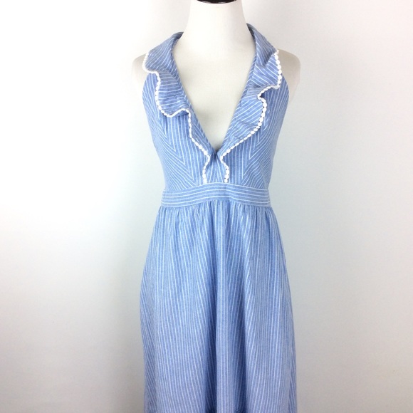 NLW Dresses & Skirts - NLW Blue Pinstripe Ruffle Tie Back Dress Size L